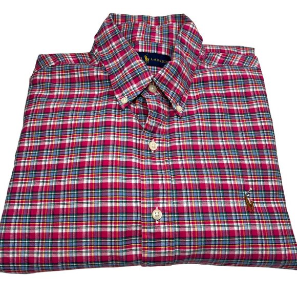 Ralph Lauren Other - Ralph Lauren Plaid Button-Down Shirt L/G 100% Cotton Red/Green/Blue Flesh Pony